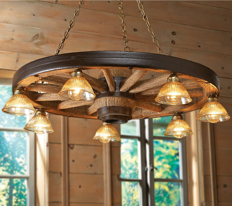 Large Wagon Wheel Chandelier with Downlights