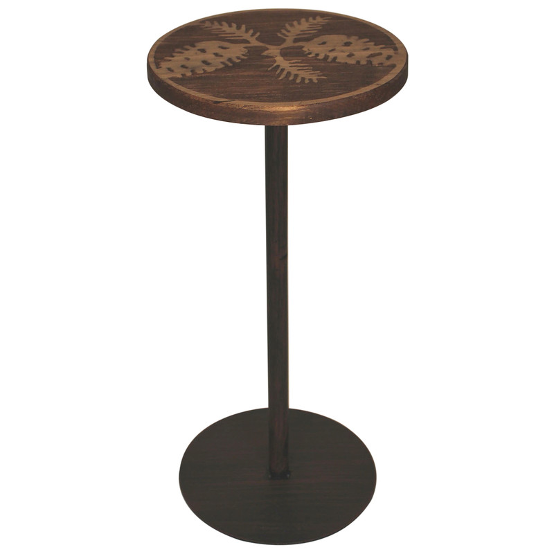 Round Wood Pinecone Drink Table