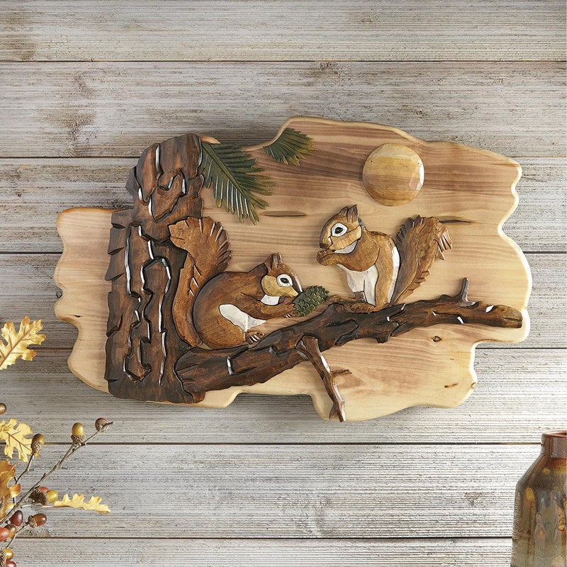 Squirrel Couple Wood Wall Art