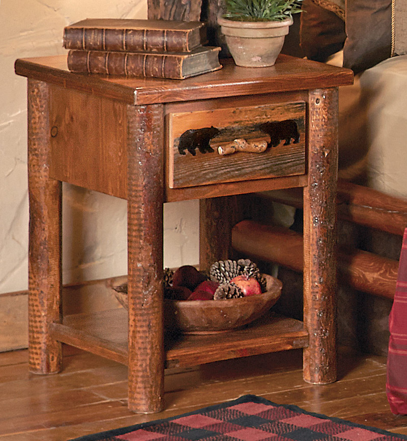 Pine Crest Bear Log Nightstand