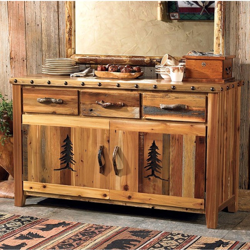 Barnwood Buffet w/Tree Carvings