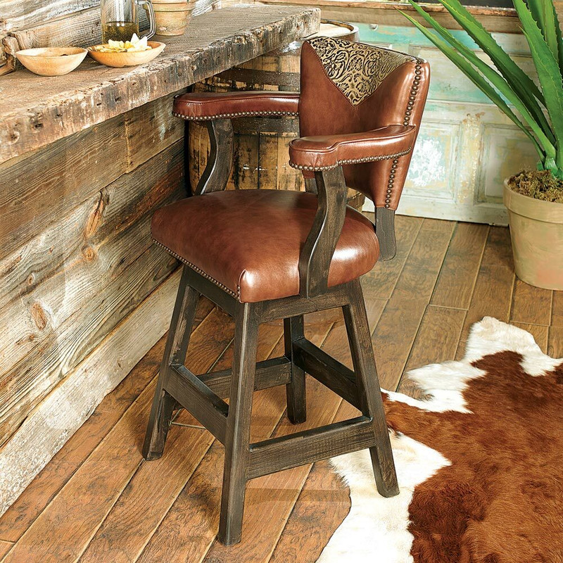 Waller Western Tooled Leather Barstool