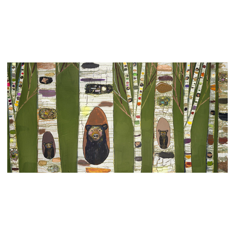 Woodland Forest Bear Green Canvas Art