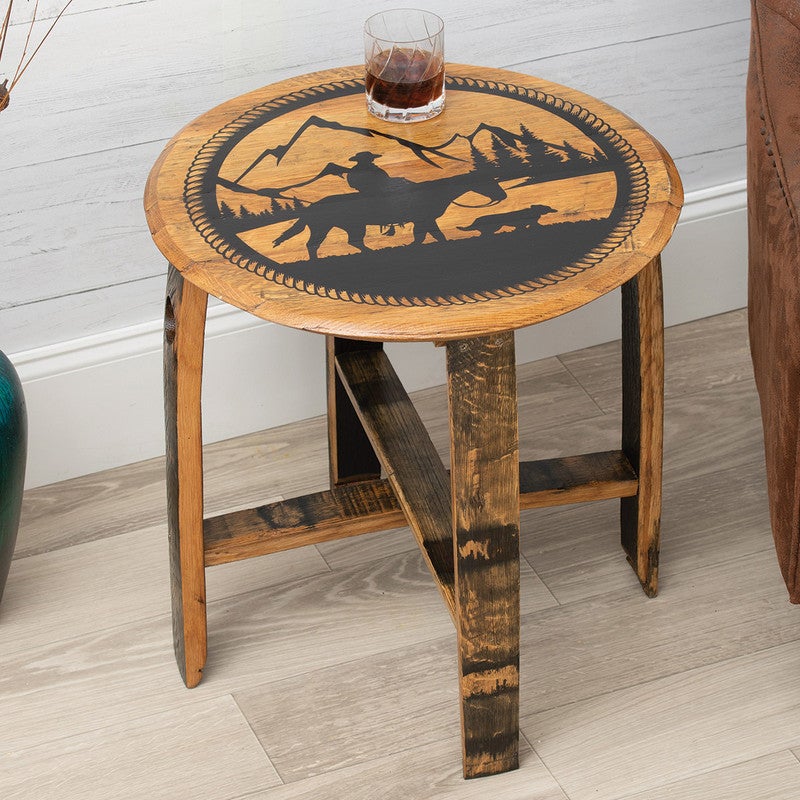 Cowboy Whiskey Barrel End Table