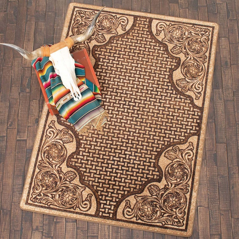 Tooled Leather Scroll & Weave Rug - 4 x 5