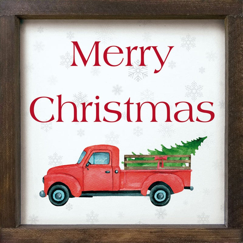 Red Truck Christmas Wood Sign