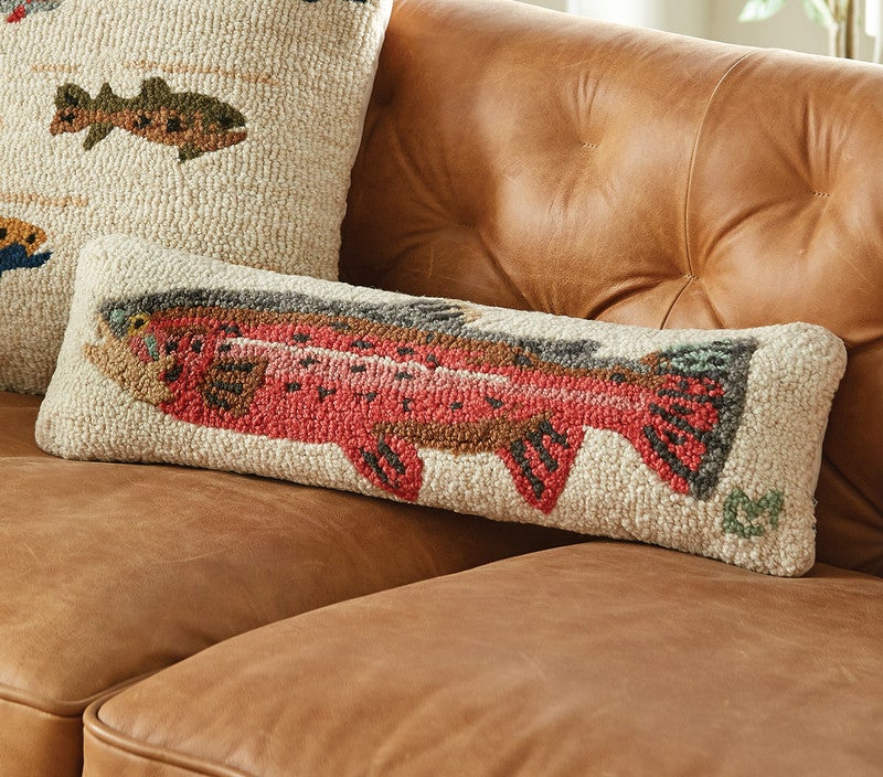 Colorful Trout Hooked Wool Pillow