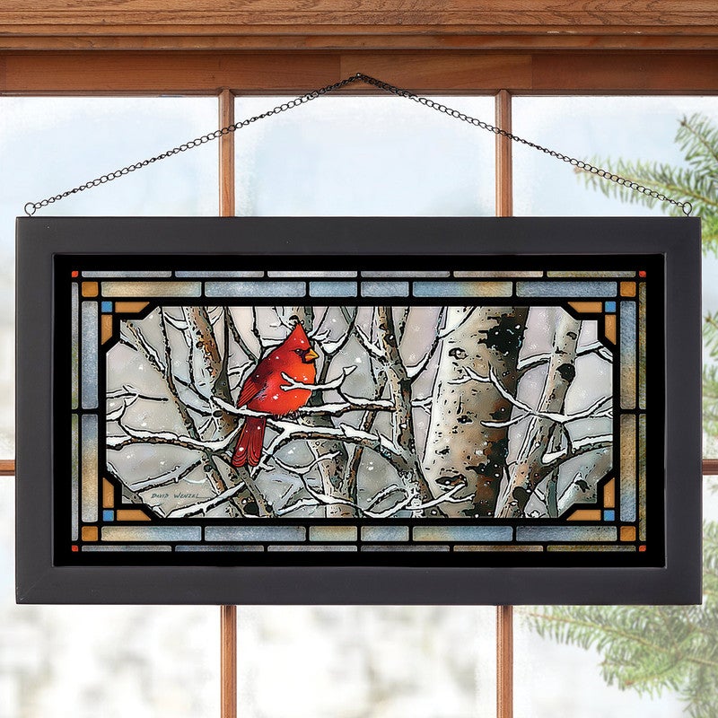 Snow Cardinal Stained Glass Art