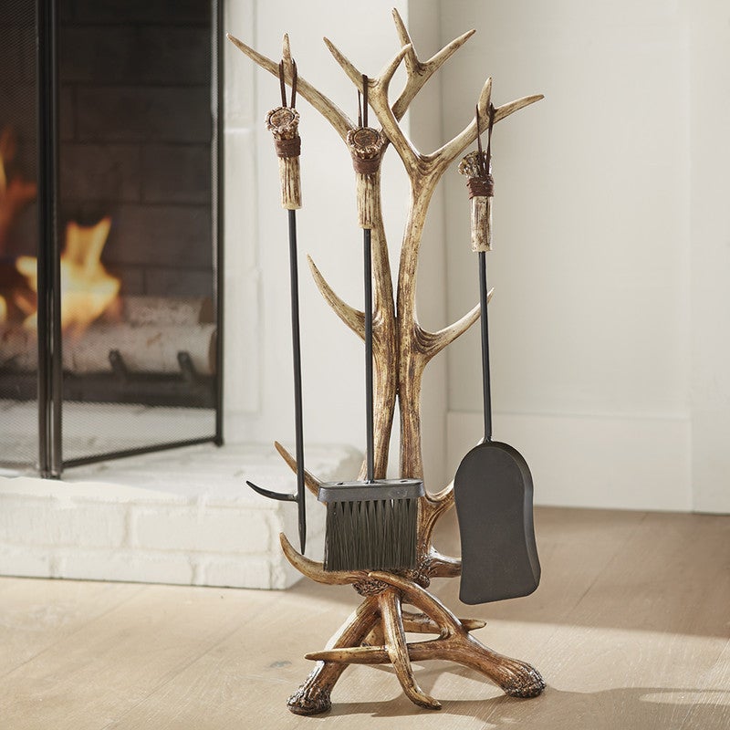 Rustic Antler Fireplace Tool Set