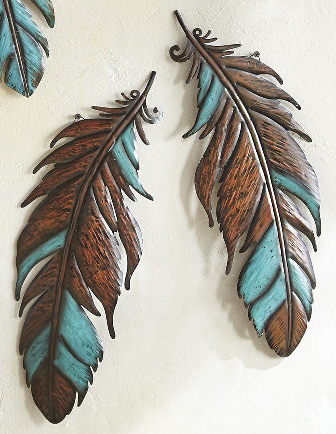 Prairie Skies Turquoise Feathers Wall Art (2pcs)