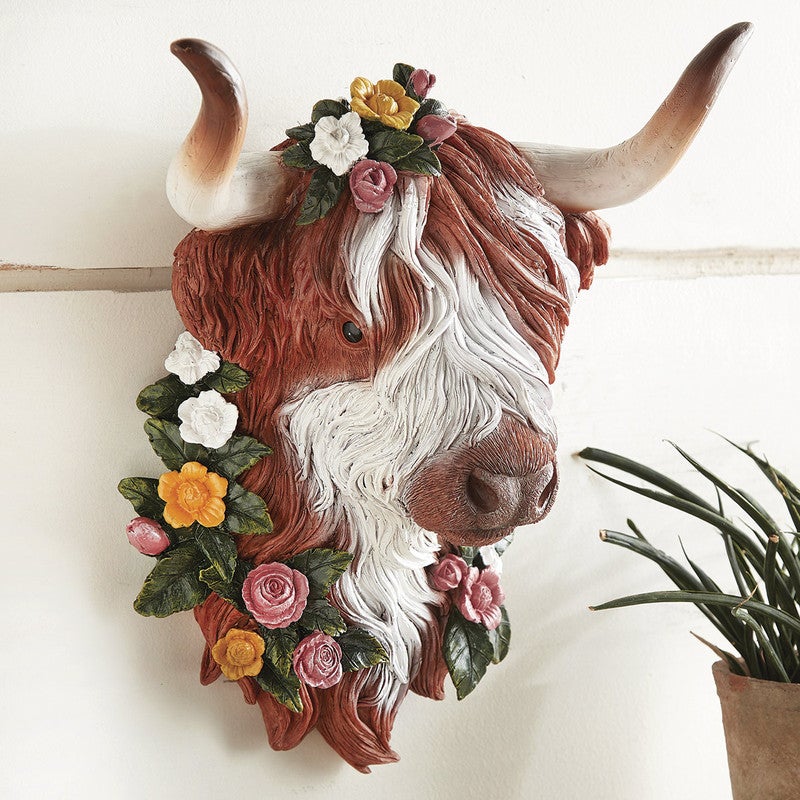 Floral Bloom Highland Cow Wall Sculpture