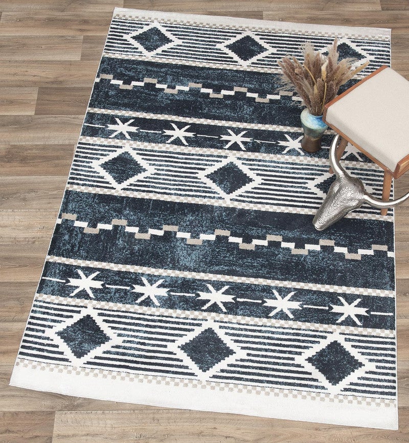 Southwest Diamonds Blue Rug - 3 x 7
