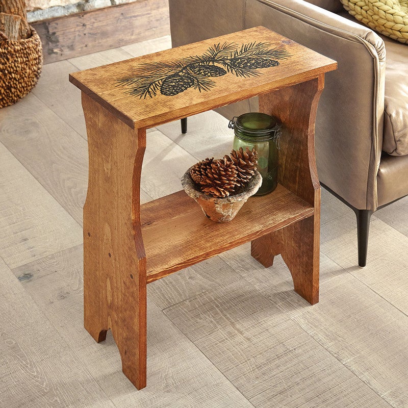 Pinecone Silhouette Side Table Durango Bear Quilt Bedding Collection