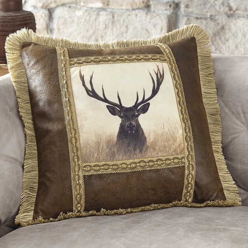 Misty Deer Faux Leather Pillow