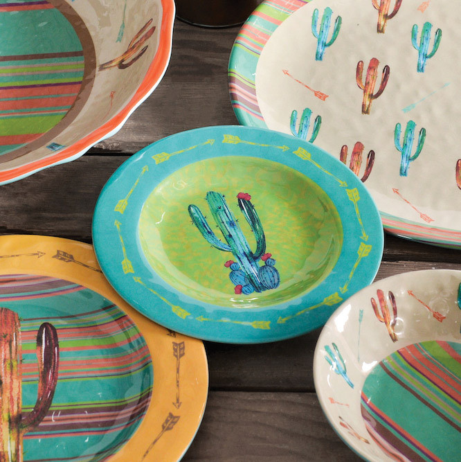 Cactus Design Melamine Salad Plates Set of Black Forest Decor