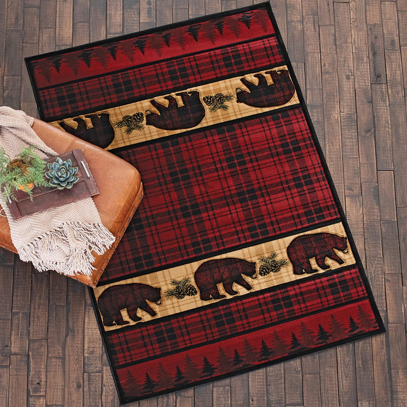 Crimson Valley Bear Plaid Rug - 8 x 11