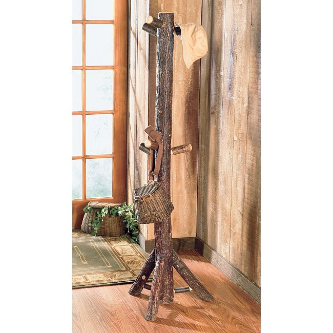 Rustic Coat Rack Stand Hickory Floor Coat Tree Black Forest Decor