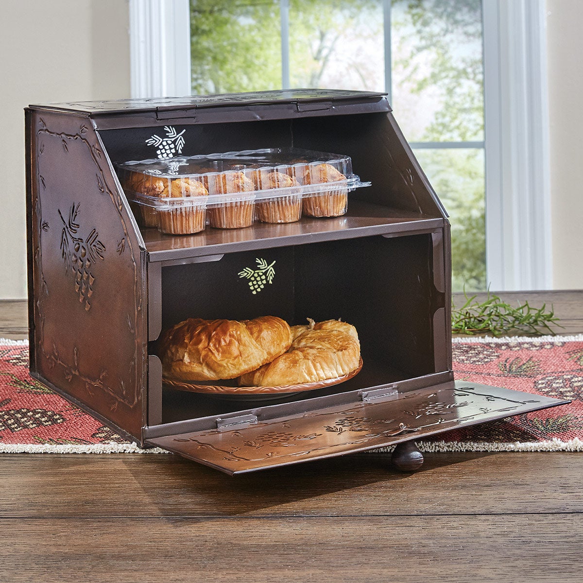 Pinecones Metal Breadbox | Black Forest Decor