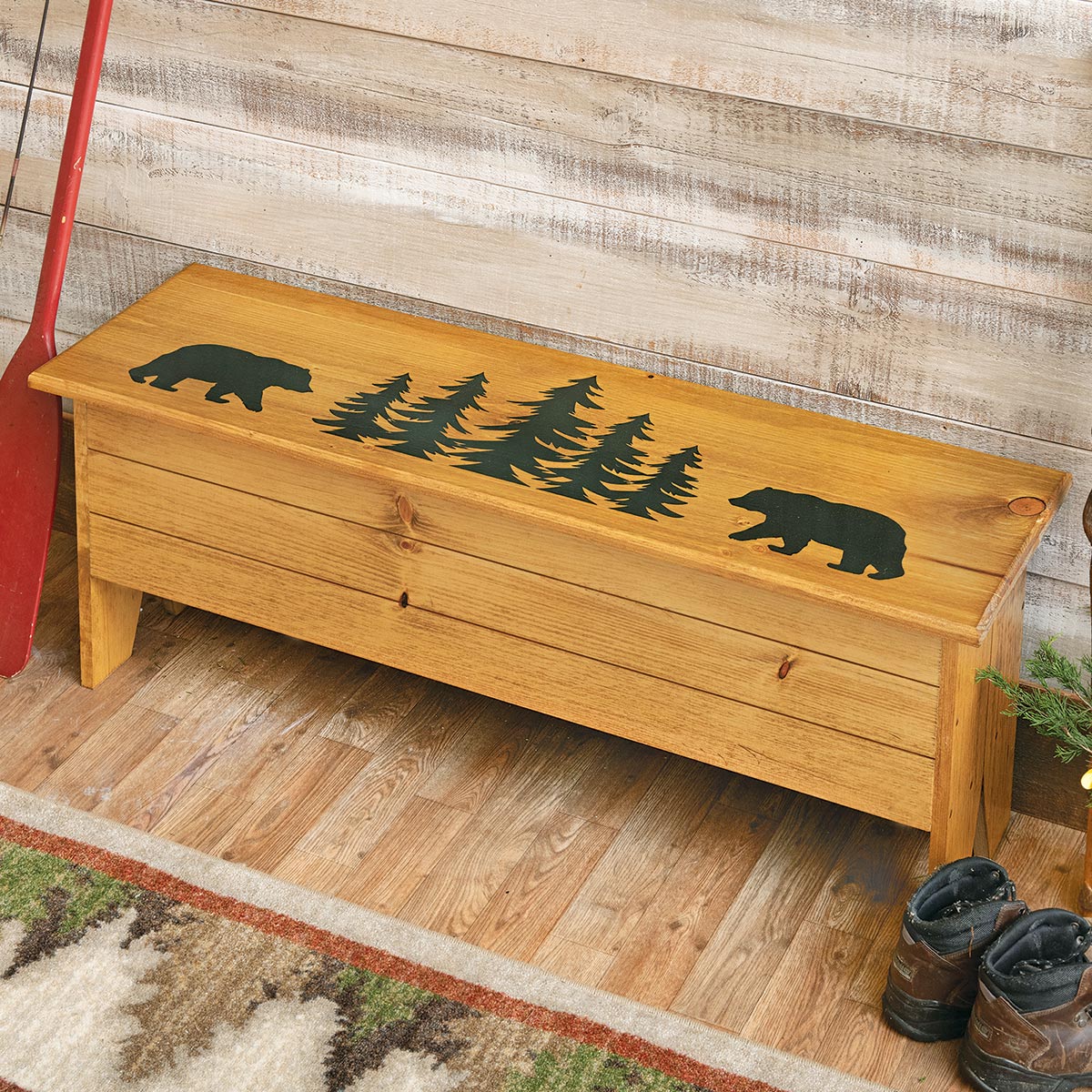 Pine Forest Bears Trunk Bench Black Forest Decor