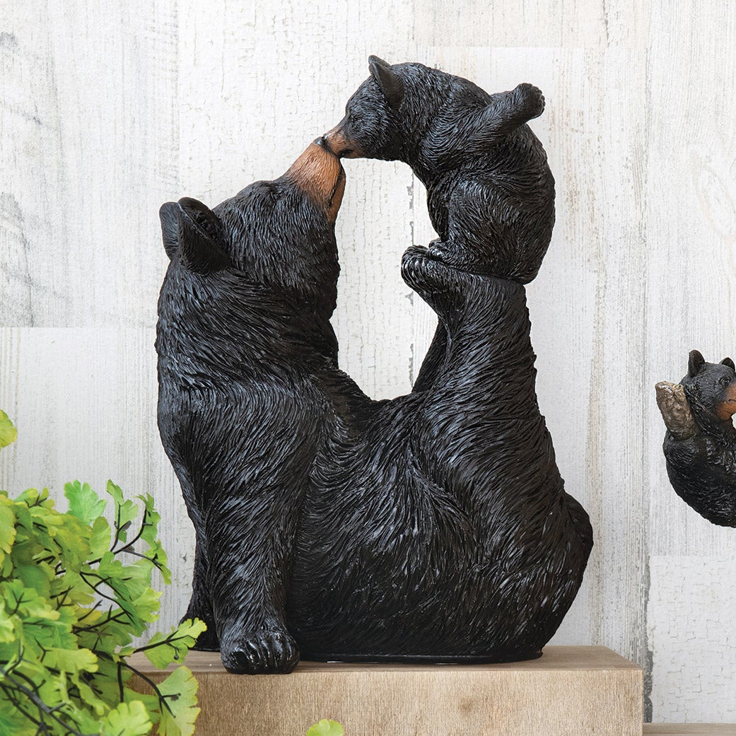 木彫りくまさんnice couple +deco1 Playful Mama Bear & Cub Sculpture | Black Forest Decor