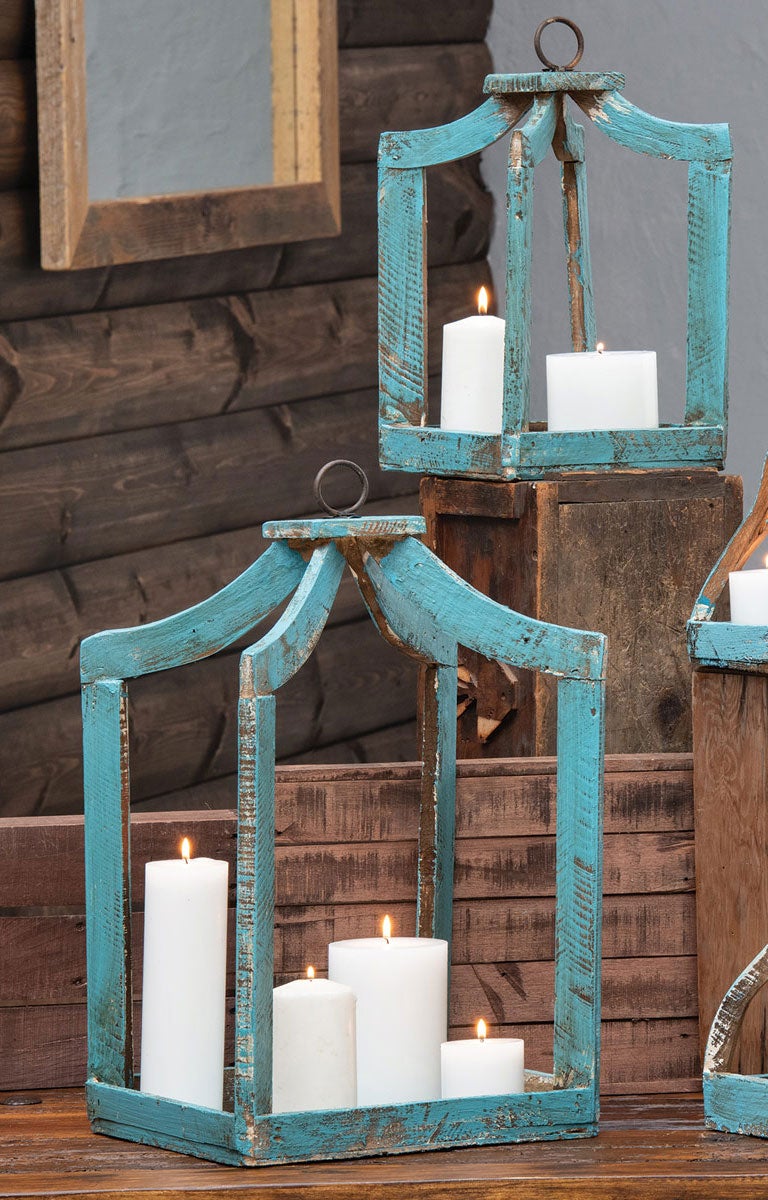 Mission Canopy Turquoise Candle Lanterns - Set of 2 | Black Forest