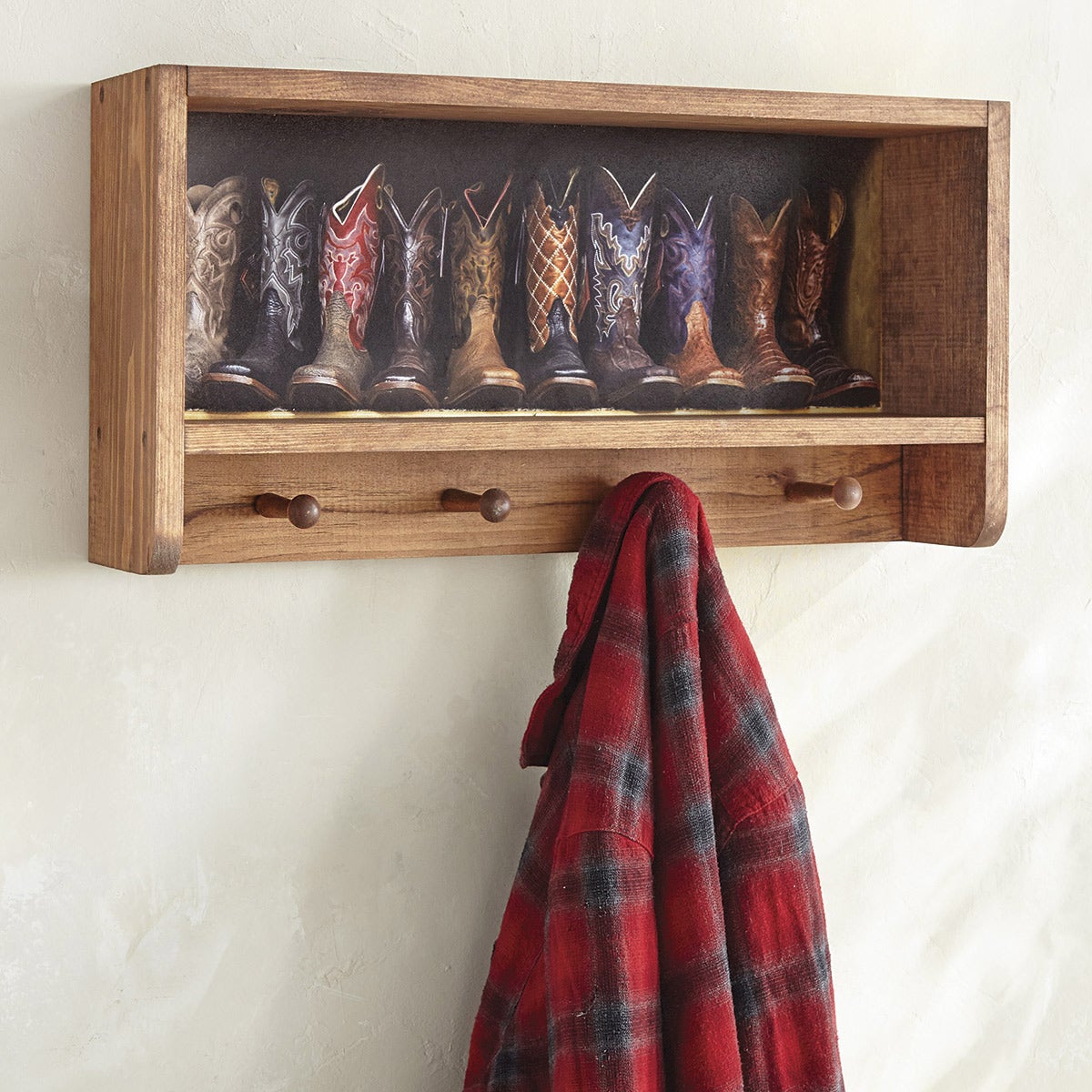 Cowboy Boot Coat Rack with Shelf Black Forest Decor
