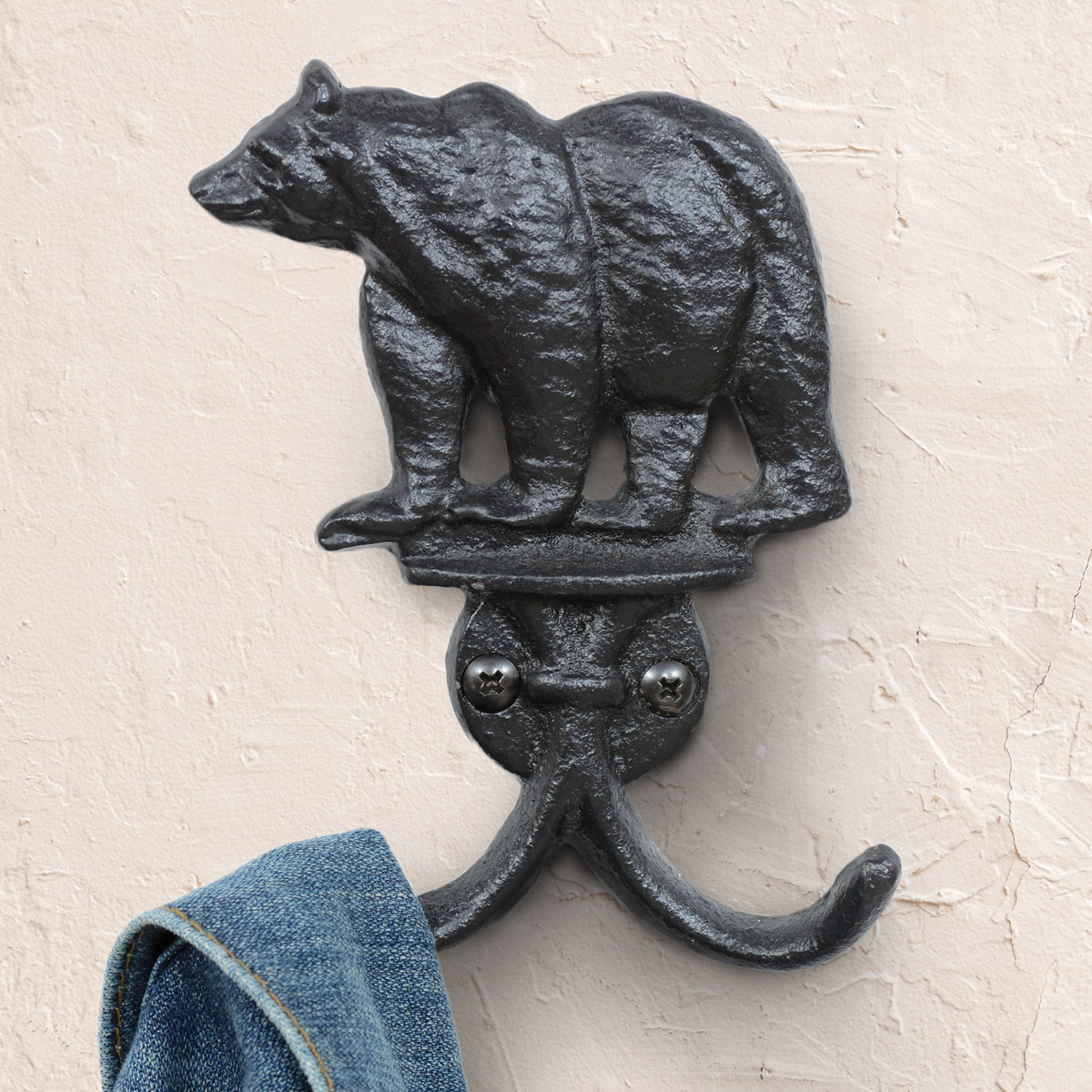 Black Bear Cast Iron Double Wall Hook Black Forest Decor