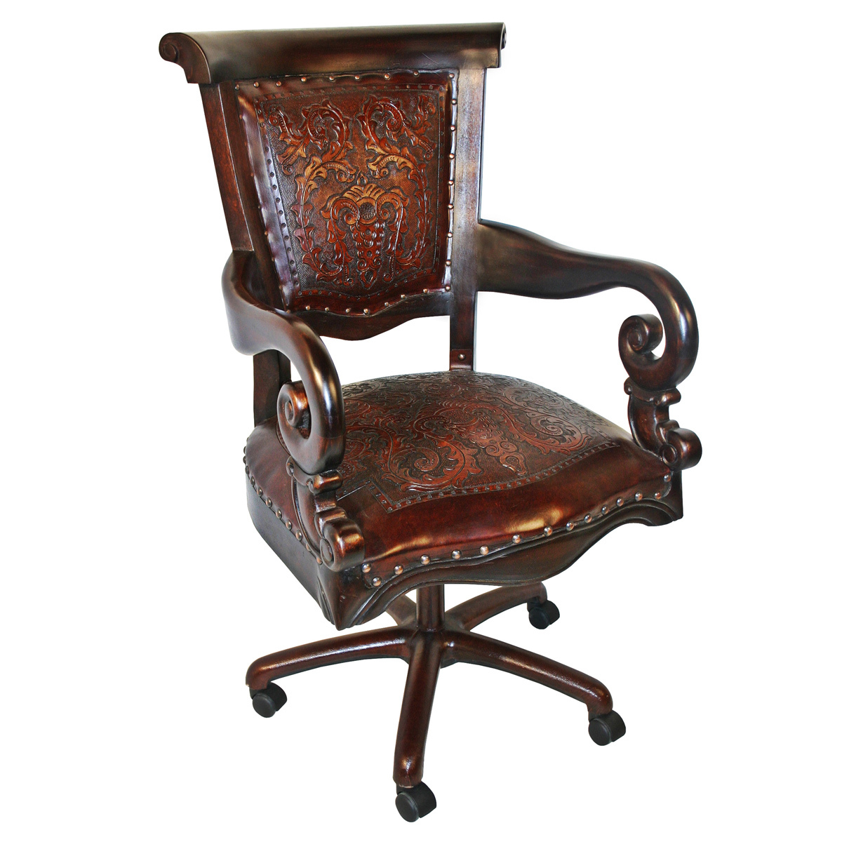 Swivel Office Chair, Colonial Antique Brown Black Forest Decor