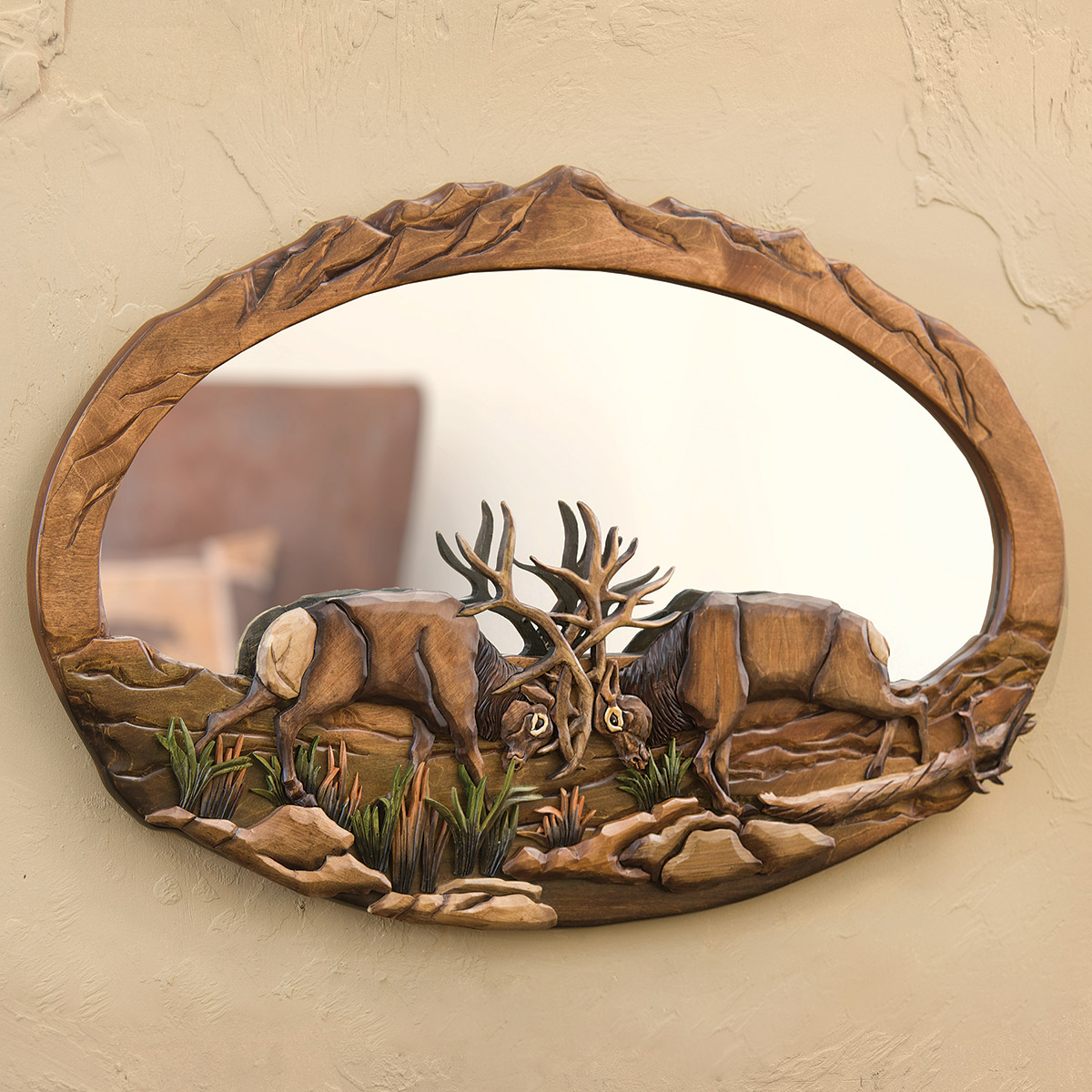 Rustic Mirrors: Elk Ridge Wood Carved Wall Mirror Black Forest Decor